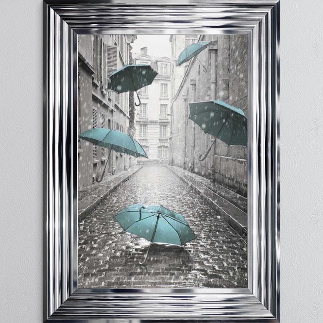 Umbrellas On The Street  -  Teal